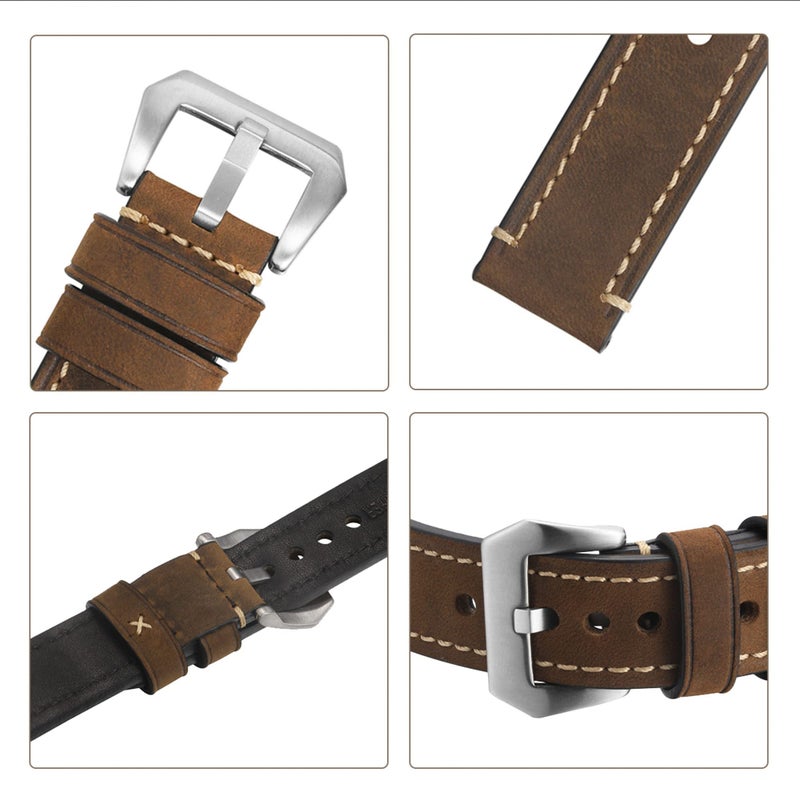 EACHE Mens Watch Band, 20mm Crazy Horse Genuine Leather Handmade Watchband,Watch Straps in Dark Brown-Silver Hardware - Image 5